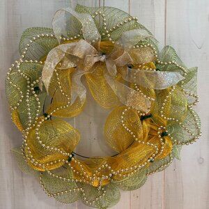 Festive Handmade Green and Gold Christmas Wreath